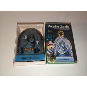 Vintage 1979 Blue Christmas Angelite candle hand painted New Sealed Peace  Earth
